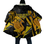 Personalised Western Australia Oztag Swan Cloak Black Gold Geometric Swan Aboriginal