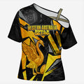 Personalised Western Australia Oztag Swan Cross Shoulder Shirt Black Gold Geometric Swan Aboriginal