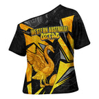 Personalised Western Australia Oztag Swan Cross Shoulder Shirt Black Gold Geometric Swan Aboriginal