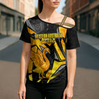 Personalised Western Australia Oztag Swan Cross Shoulder Shirt Black Gold Geometric Swan Aboriginal