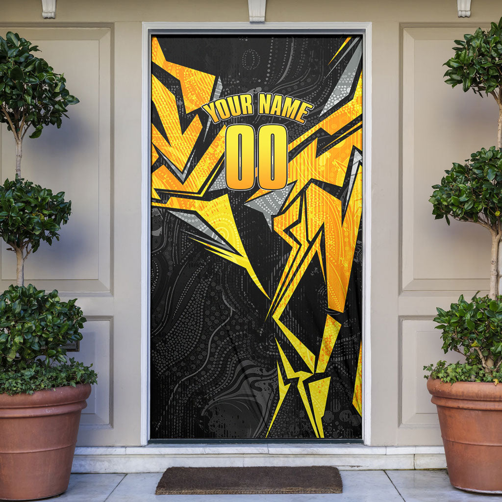 Personalised Western Australia Oztag Swan Door Cover Black Gold Geometric Swan Aboriginal