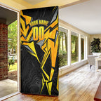 Personalised Western Australia Oztag Swan Door Cover Black Gold Geometric Swan Aboriginal
