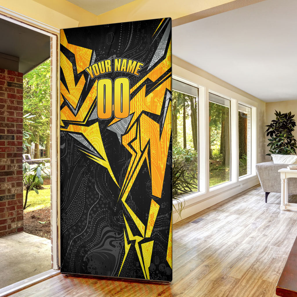 Personalised Western Australia Oztag Swan Door Cover Black Gold Geometric Swan Aboriginal