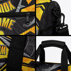 Personalised Western Australia Oztag Swan Duffle Bag Black Gold Geometric Swan Aboriginal