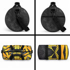 Personalised Western Australia Oztag Swan Duffle Bag Black Gold Geometric Swan Aboriginal