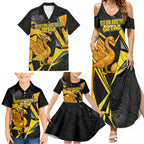 Personalised Western Australia Oztag Swan Family Matching Summer Maxi Dress and Hawaiian Shirt Black Gold Geometric Swan Aboriginal