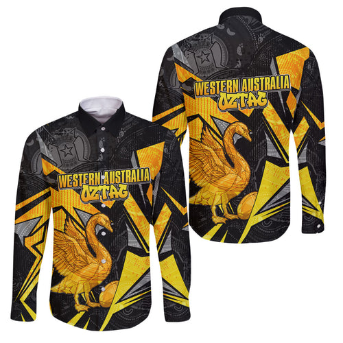 Personalised Western Australia Oztag Swan Family Matching Summer Maxi Dress and Hawaiian Shirt Black Gold Geometric Swan Aboriginal