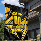 Personalised Western Australia Oztag Swan Garden Flag Black Gold Geometric Swan Aboriginal