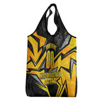 Personalised Western Australia Oztag Swan Grocery Bag Black Gold Geometric Swan Aboriginal
