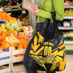 Personalised Western Australia Oztag Swan Grocery Bag Black Gold Geometric Swan Aboriginal