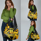 Personalised Western Australia Oztag Swan Grocery Bag Black Gold Geometric Swan Aboriginal