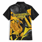 Personalised Western Australia Oztag Swan Hawaiian Shirt Black Gold Geometric Swan Aboriginal