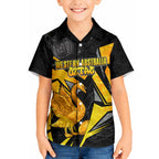 Personalised Western Australia Oztag Swan Hawaiian Shirt Black Gold Geometric Swan Aboriginal