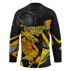 Personalised Western Australia Oztag Swan Hockey Jersey Black Gold Geometric Swan Aboriginal