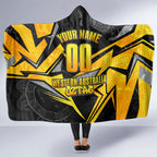 Personalised Western Australia Oztag Swan Hooded Blanket Black Gold Geometric Swan Aboriginal