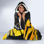Personalised Western Australia Oztag Swan Hooded Blanket Black Gold Geometric Swan Aboriginal