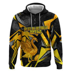 Personalised Western Australia Oztag Swan Hoodie Black Gold Geometric Swan Aboriginal