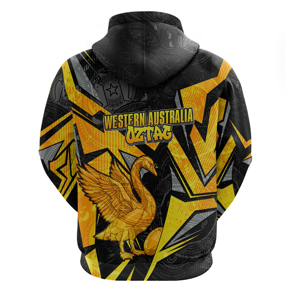 Personalised Western Australia Oztag Swan Hoodie Black Gold Geometric Swan Aboriginal