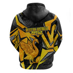 Personalised Western Australia Oztag Swan Hoodie Black Gold Geometric Swan Aboriginal