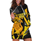 Personalised Western Australia Oztag Swan Hoodie Dress Black Gold Geometric Swan Aboriginal