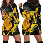 Personalised Western Australia Oztag Swan Hoodie Dress Black Gold Geometric Swan Aboriginal