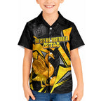 Personalised Western Australia Oztag Swan Kid Hawaiian Shirt Black Gold Geometric Swan Aboriginal