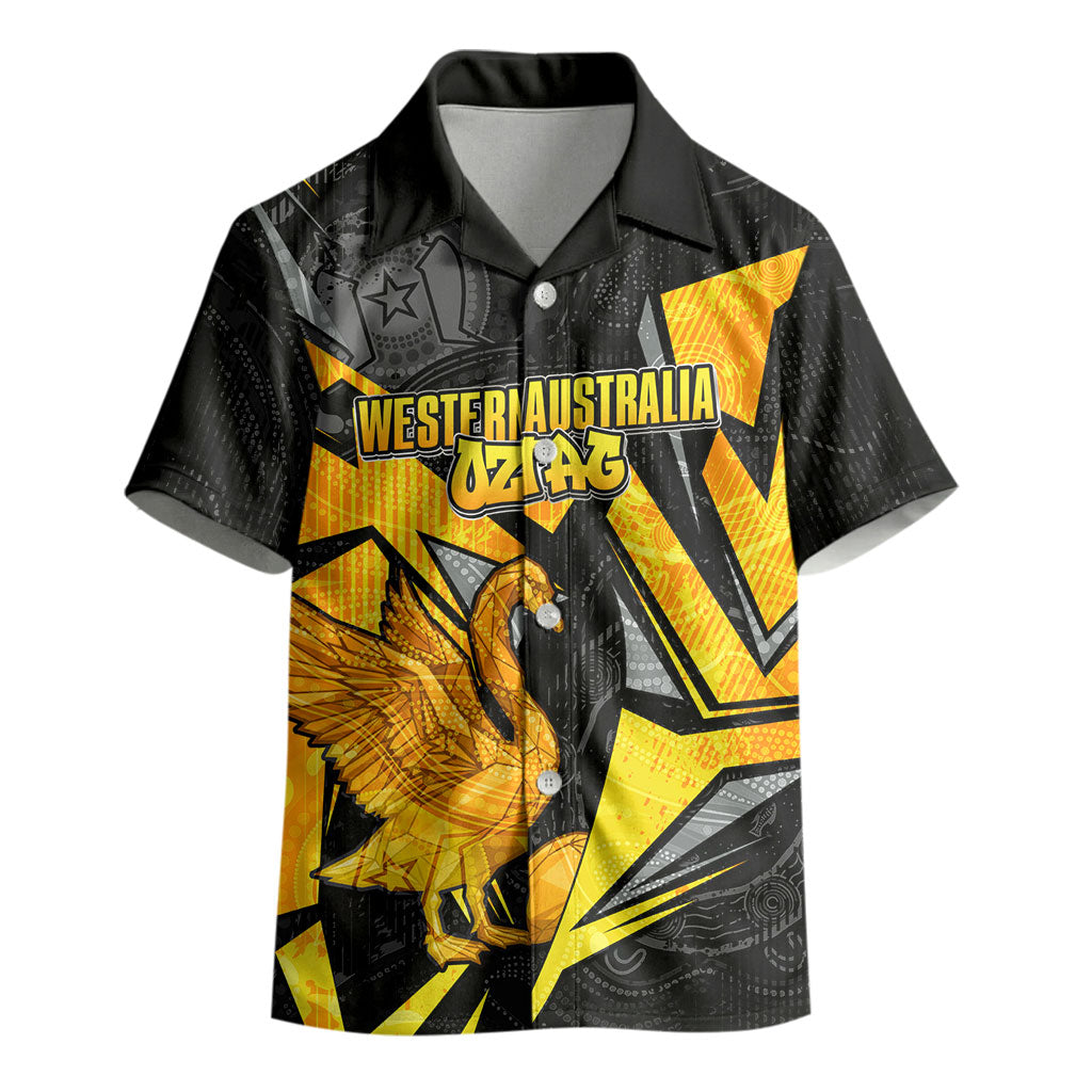 Personalised Western Australia Oztag Swan Kid Hawaiian Shirt Black Gold Geometric Swan Aboriginal