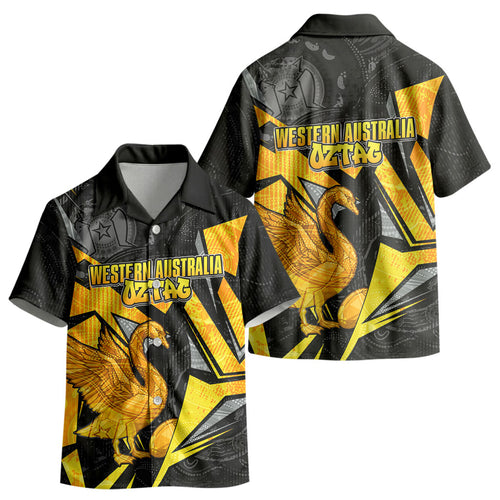 Personalised Western Australia Oztag Swan Kid Hawaiian Shirt Black Gold Geometric Swan Aboriginal