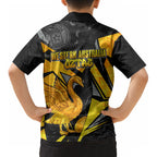 Personalised Western Australia Oztag Swan Kid Hawaiian Shirt Black Gold Geometric Swan Aboriginal