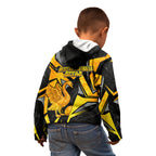Personalised Western Australia Oztag Swan Kid Hoodie Black Gold Geometric Swan Aboriginal