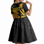 Personalised Western Australia Oztag Swan Kid Short Sleeve Dress Black Gold Geometric Swan Aboriginal