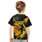Personalised Western Australia Oztag Swan Kid T Shirt Black Gold Geometric Swan Aboriginal