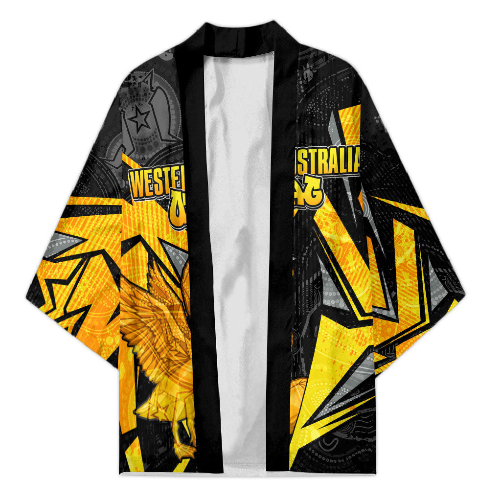 Personalised Western Australia Oztag Swan Kimono Black Gold Geometric Swan Aboriginal