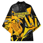 Personalised Western Australia Oztag Swan Kimono Black Gold Geometric Swan Aboriginal