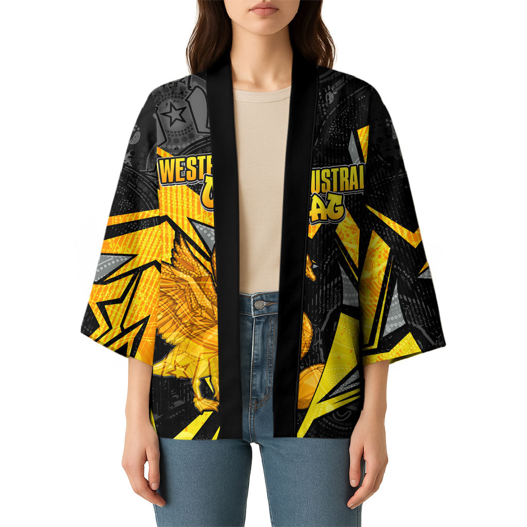 Personalised Western Australia Oztag Swan Kimono Black Gold Geometric Swan Aboriginal