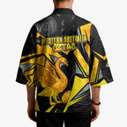 Personalised Western Australia Oztag Swan Kimono Black Gold Geometric Swan Aboriginal
