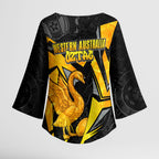 Personalised Western Australia Oztag Swan Kimono Sleeve Blouse Black Gold Geometric Swan Aboriginal