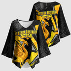 Personalised Western Australia Oztag Swan Kimono Sleeve Blouse Black Gold Geometric Swan Aboriginal