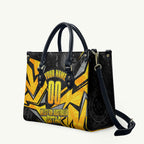 Personalised Western Australia Oztag Swan Leather Bag Black Gold Geometric Swan Aboriginal