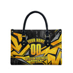 Personalised Western Australia Oztag Swan Leather Bag Black Gold Geometric Swan Aboriginal