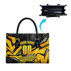 Personalised Western Australia Oztag Swan Leather Bag Black Gold Geometric Swan Aboriginal