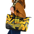 Personalised Western Australia Oztag Swan Leather Tote Bag Black Gold Geometric Swan Aboriginal