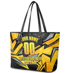 Personalised Western Australia Oztag Swan Leather Tote Bag Black Gold Geometric Swan Aboriginal