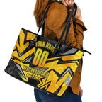 Personalised Western Australia Oztag Swan Leather Tote Bag Black Gold Geometric Swan Aboriginal