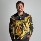 Personalised Western Australia Oztag Swan Long Sleeve Polo Shirt Black Gold Geometric Swan Aboriginal