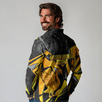 Personalised Western Australia Oztag Swan Long Sleeve Polo Shirt Black Gold Geometric Swan Aboriginal