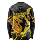 Personalised Western Australia Oztag Swan Long Sleeve Shirt Black Gold Geometric Swan Aboriginal