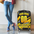 Personalised Western Australia Oztag Swan Luggage Cover Black Gold Geometric Swan Aboriginal