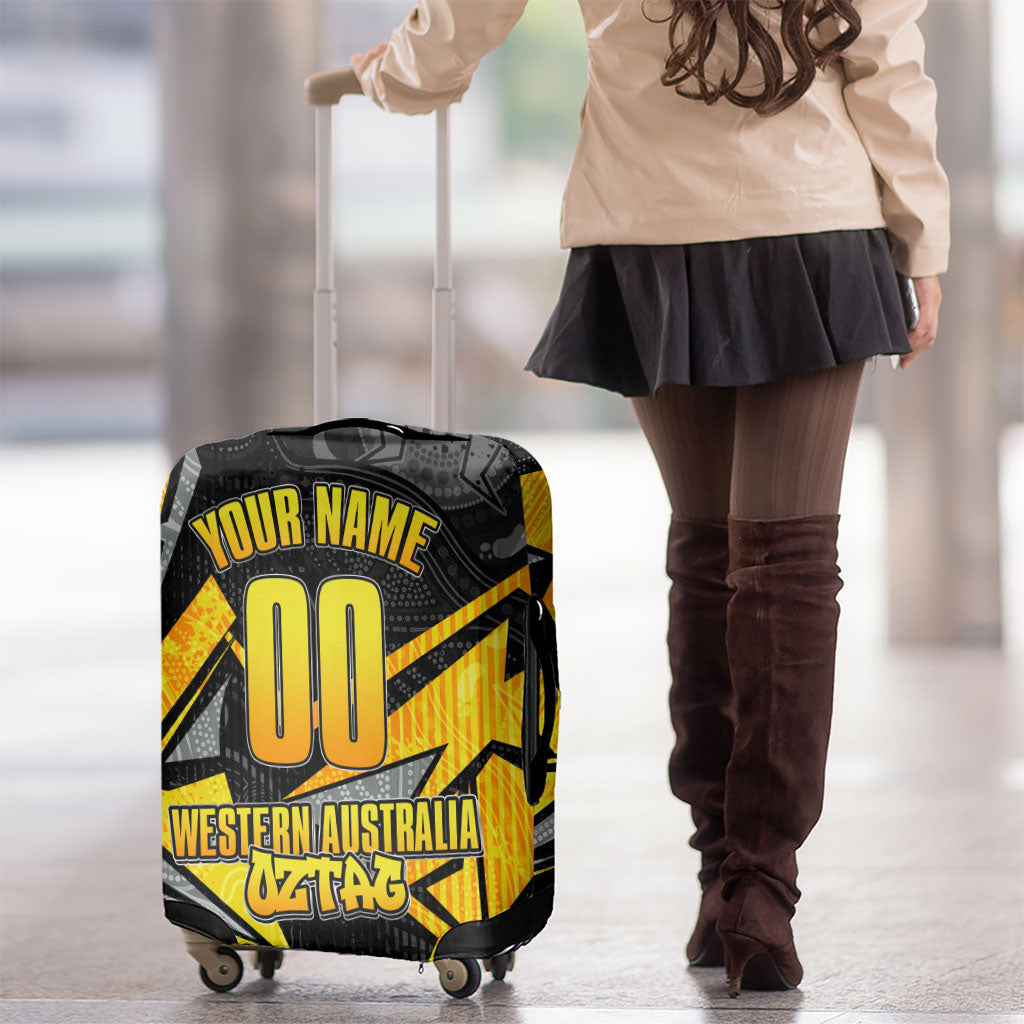 Personalised Western Australia Oztag Swan Luggage Cover Black Gold Geometric Swan Aboriginal