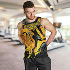 Personalised Western Australia Oztag Swan Men Tank Top Black Gold Geometric Swan Aboriginal